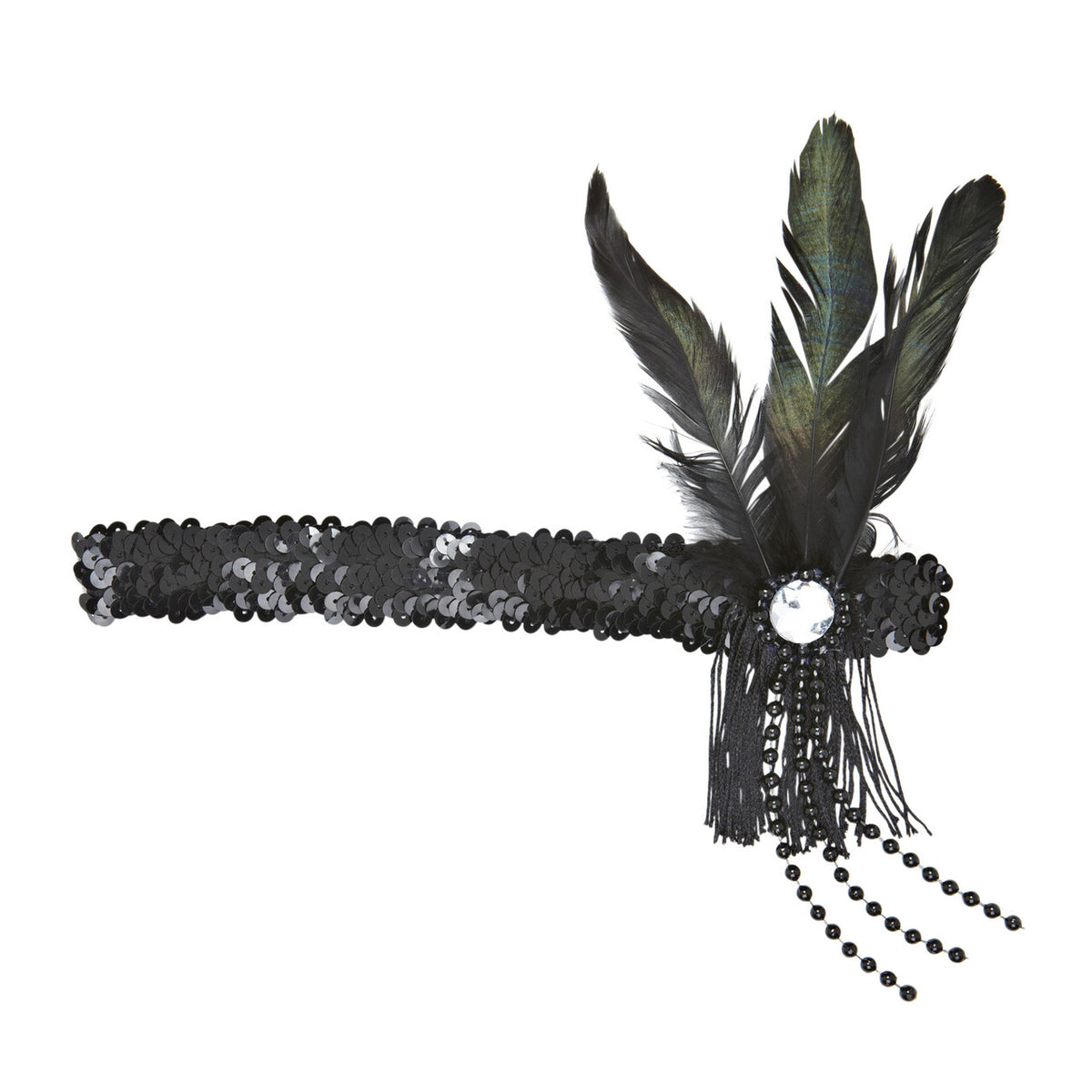 Op deze afbeelding zie je een Accessoires, van het merk Widmann. Hoofdband Pailletten Zwart Met Veren En Parels