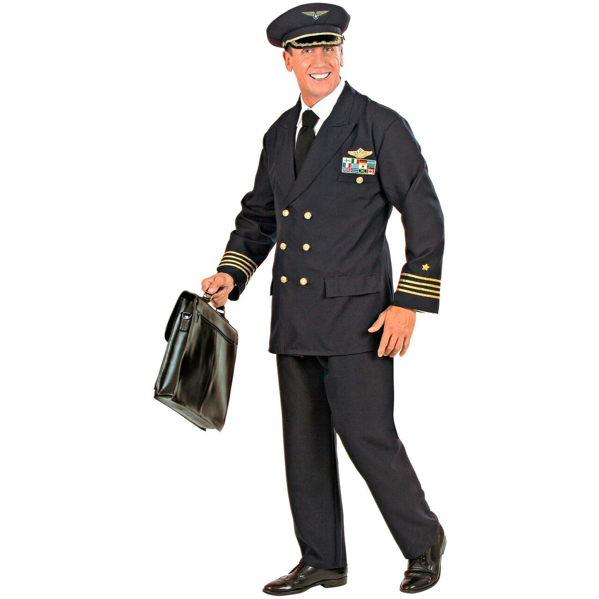Op deze afbeelding zie je een Kostuums, van het merk Widmann. Piloot Luxe Captain Boeing Kostuum Man