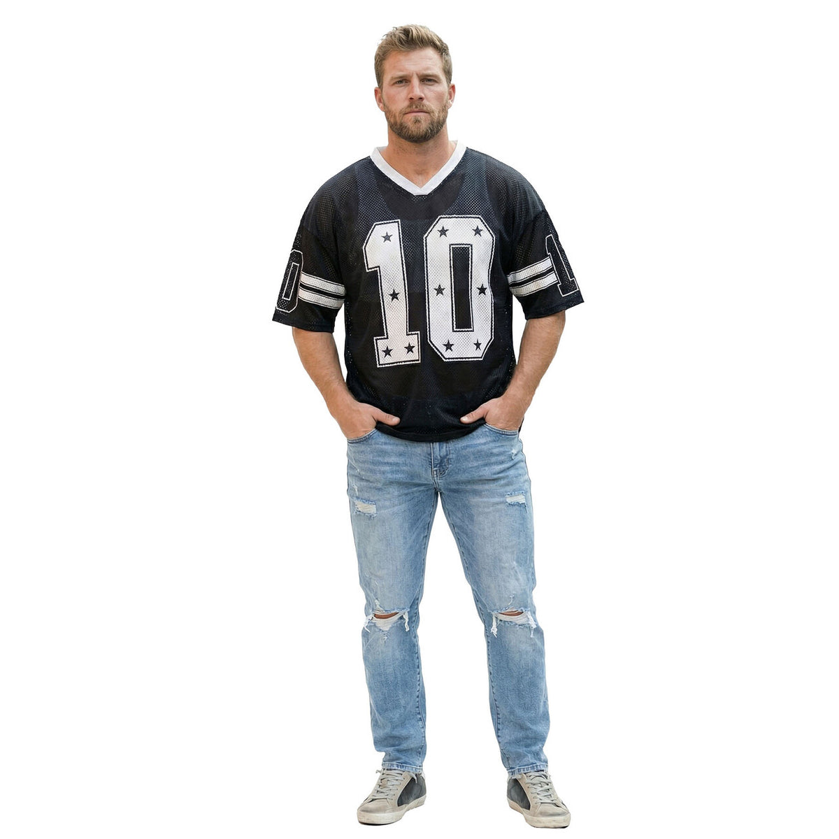 Op deze afbeelding zie je een Kostuums, van het merk Wilbers. Retro Stars IJshockeyshirt Zwart (Oversized)