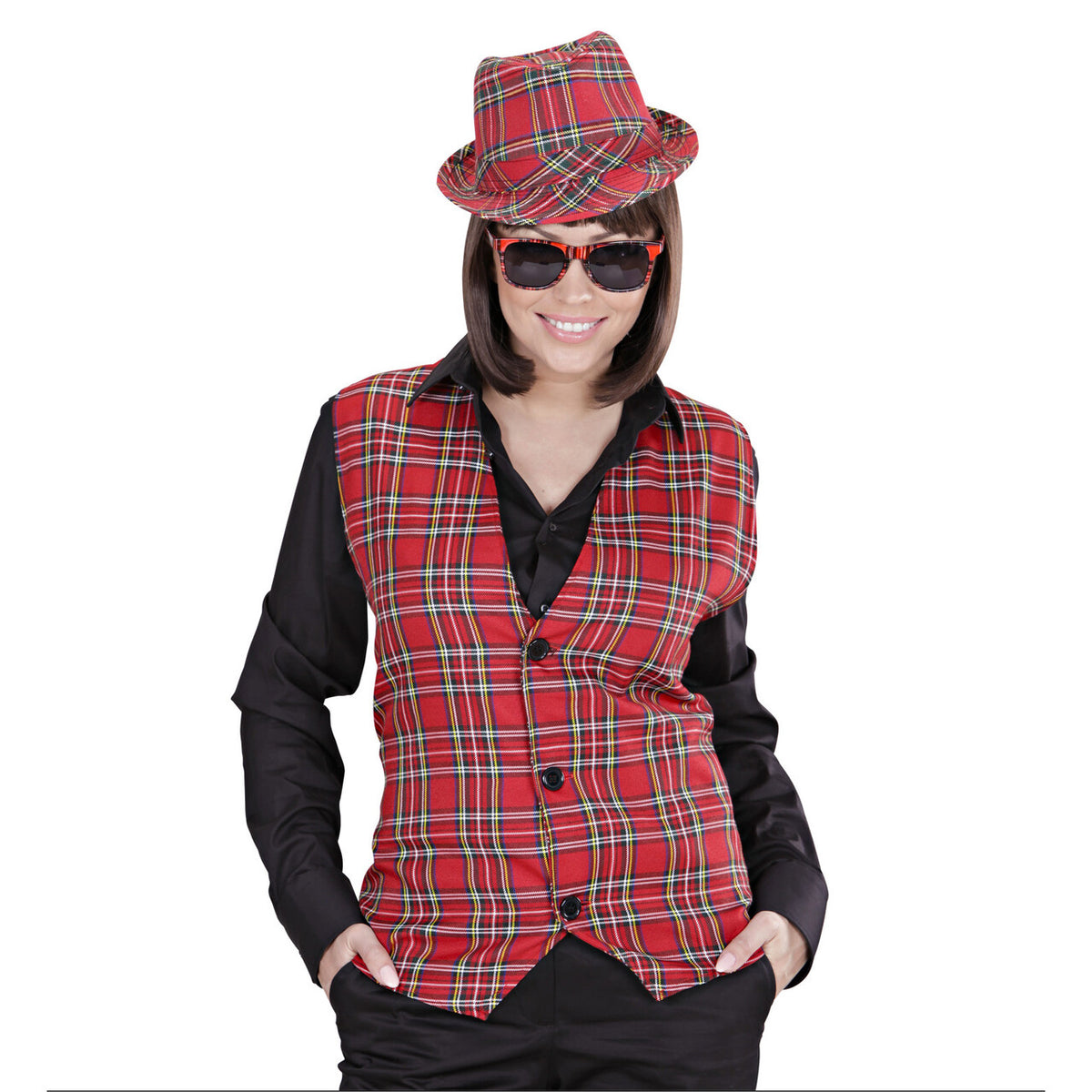 Op deze afbeelding zie je een Accessoires, van het merk Widmann. Bril Schotse Ruit Rood