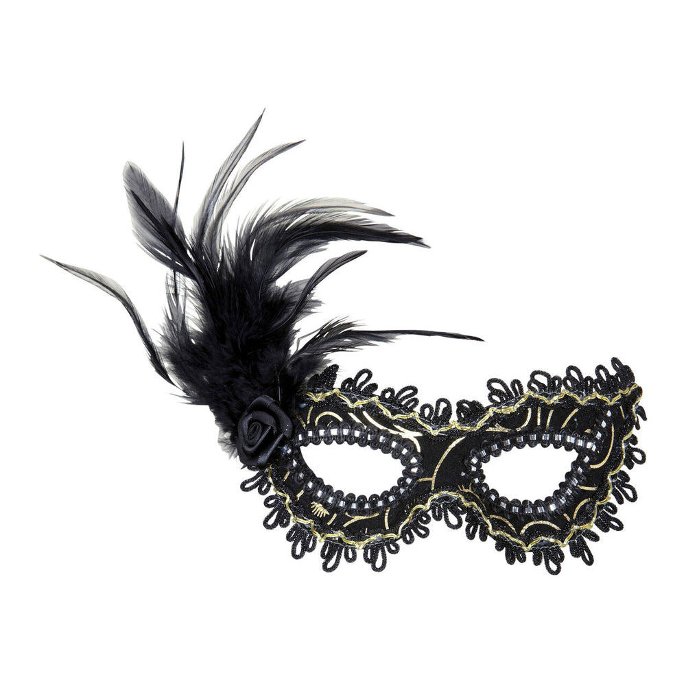 Op deze afbeelding zie je een Accessoires, van het merk Widmann. Oogmasker Zwart Met Roos En Veren