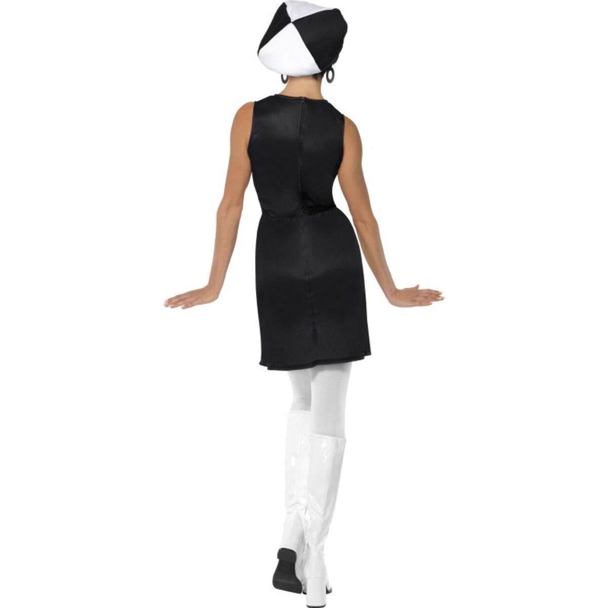 Op deze afbeelding zie je een Kostuums, van het merk Smiffy's. Sixties Black And White Partygirl Vrouw Kostuum