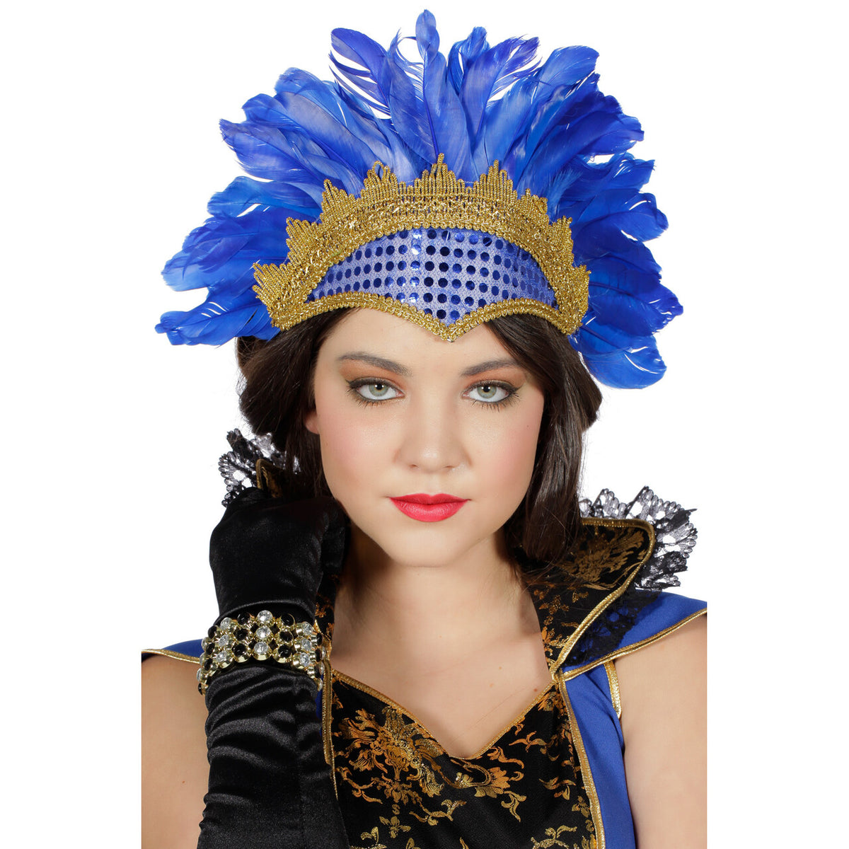 Op deze afbeelding zie je een Accessoires, van het merk Wilbers. Samba Tooi Met Pailletten En Veren Blauw