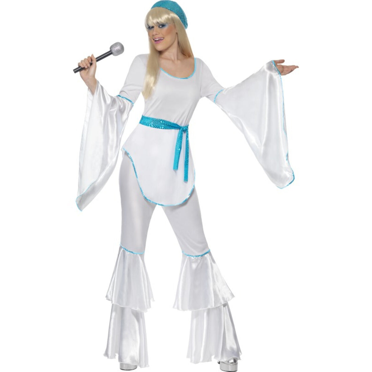 Op deze afbeelding zie je een Kostuums, van het merk Smiffy's. Abba Zangeres Vrouw Kostuum