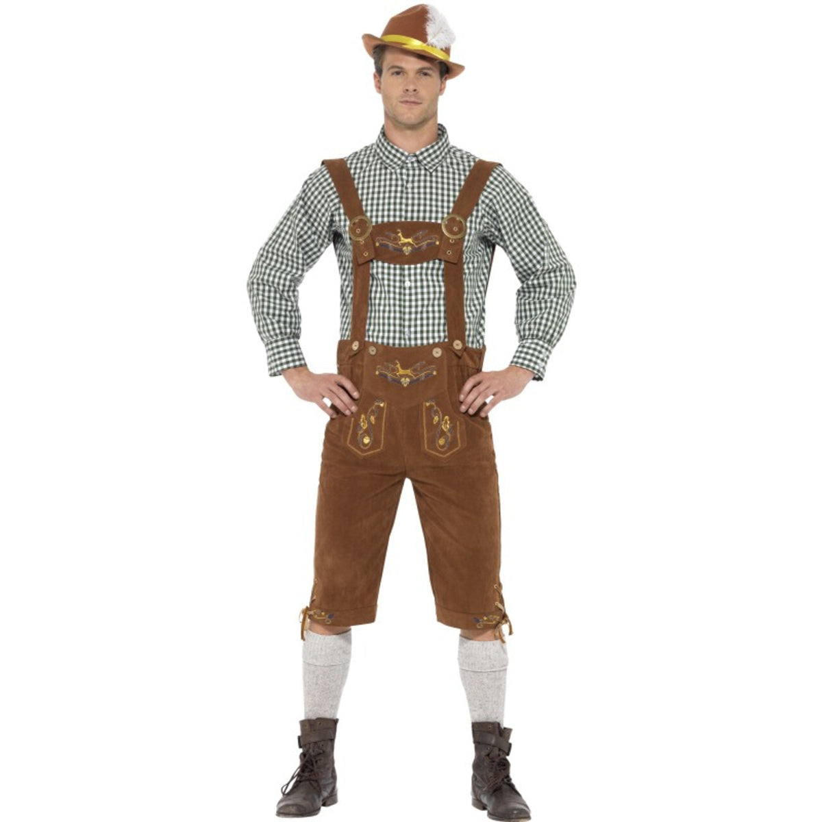 Op deze afbeelding zie je een Kostuums, van het merk Smiffy's. Luxe Beierse Lederhosen Met Hemd Hanz Man Kostuum