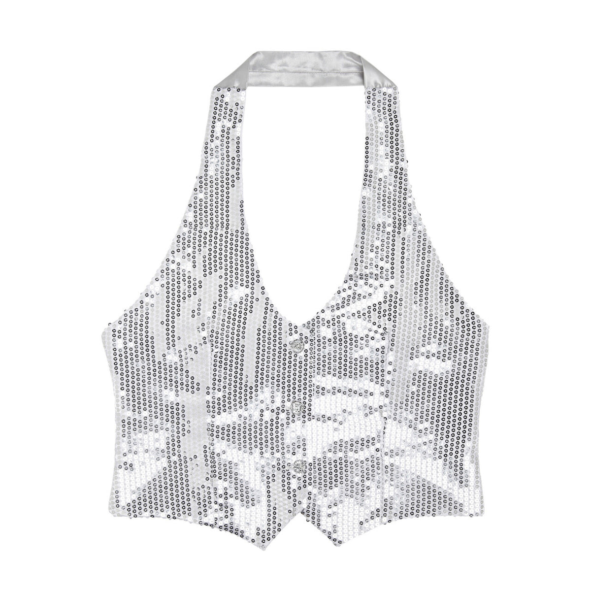 Op deze afbeelding zie je een Kostuums, van het merk Widmann. Dames Pailletten Vest Zilver Vrouw