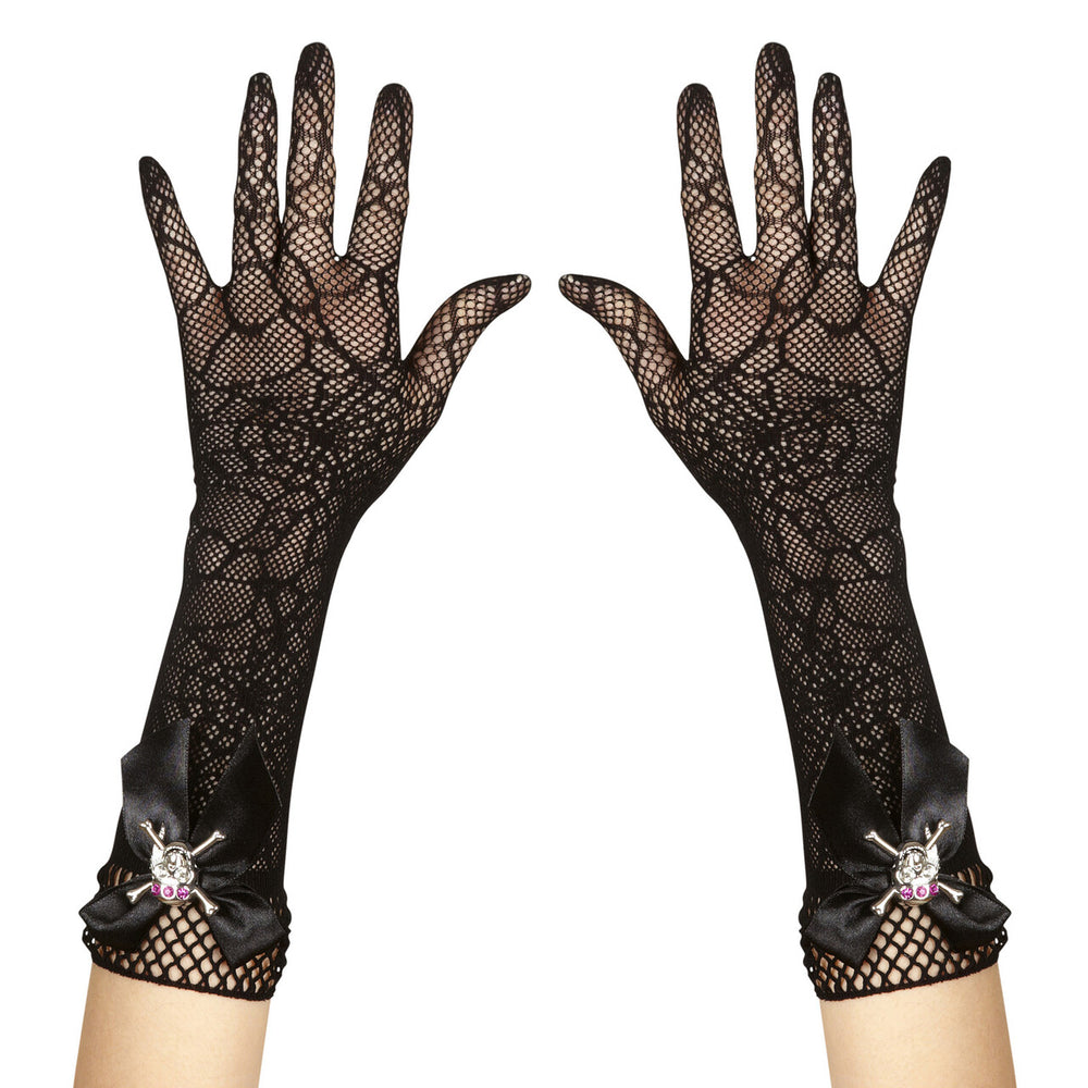 Op deze afbeelding zie je een Accessoires, van het merk Widmann. Handschoenen Spinnenweb Met Diamant Schedel