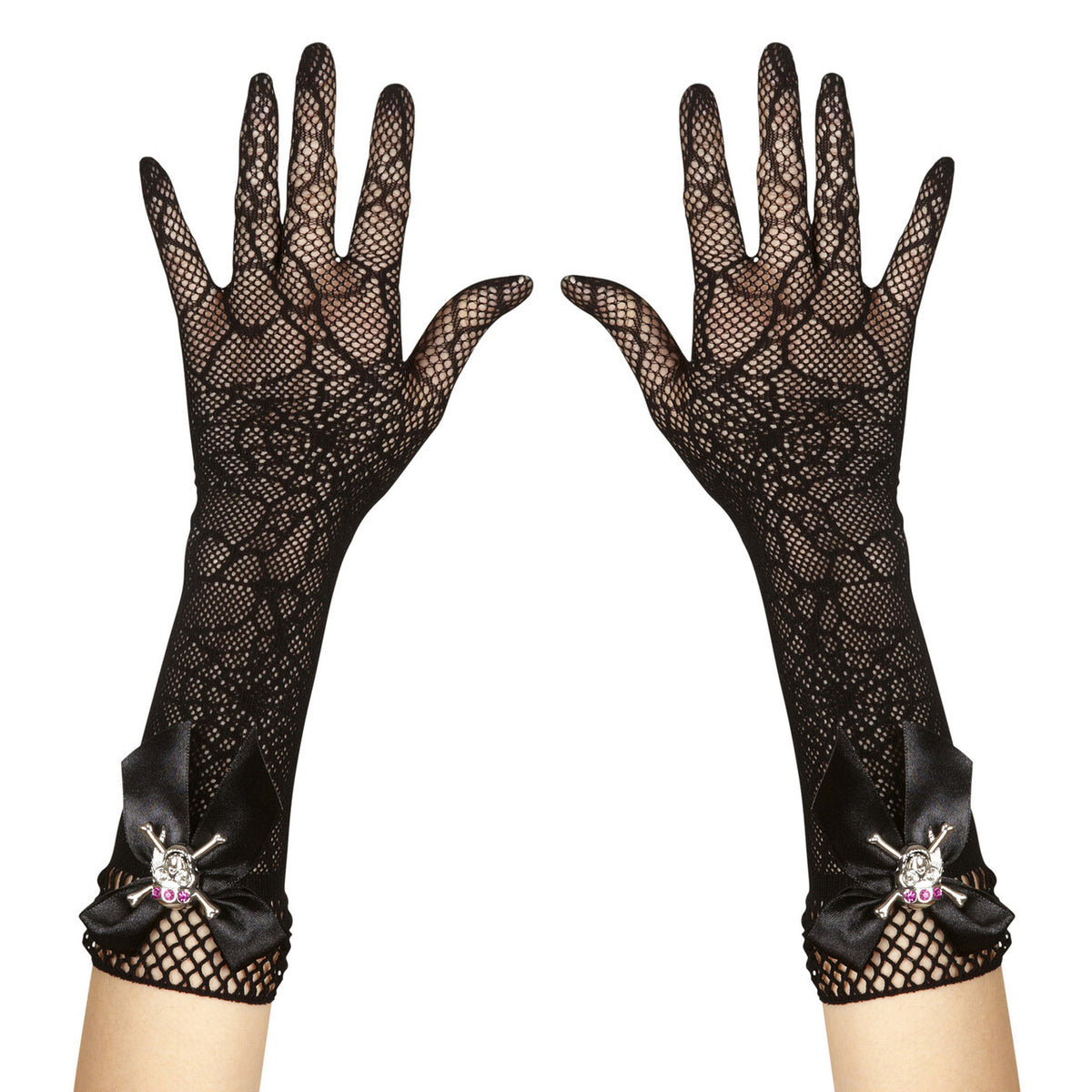 Op deze afbeelding zie je een Accessoires, van het merk Widmann. Handschoenen Spinnenweb Met Diamant Schedel