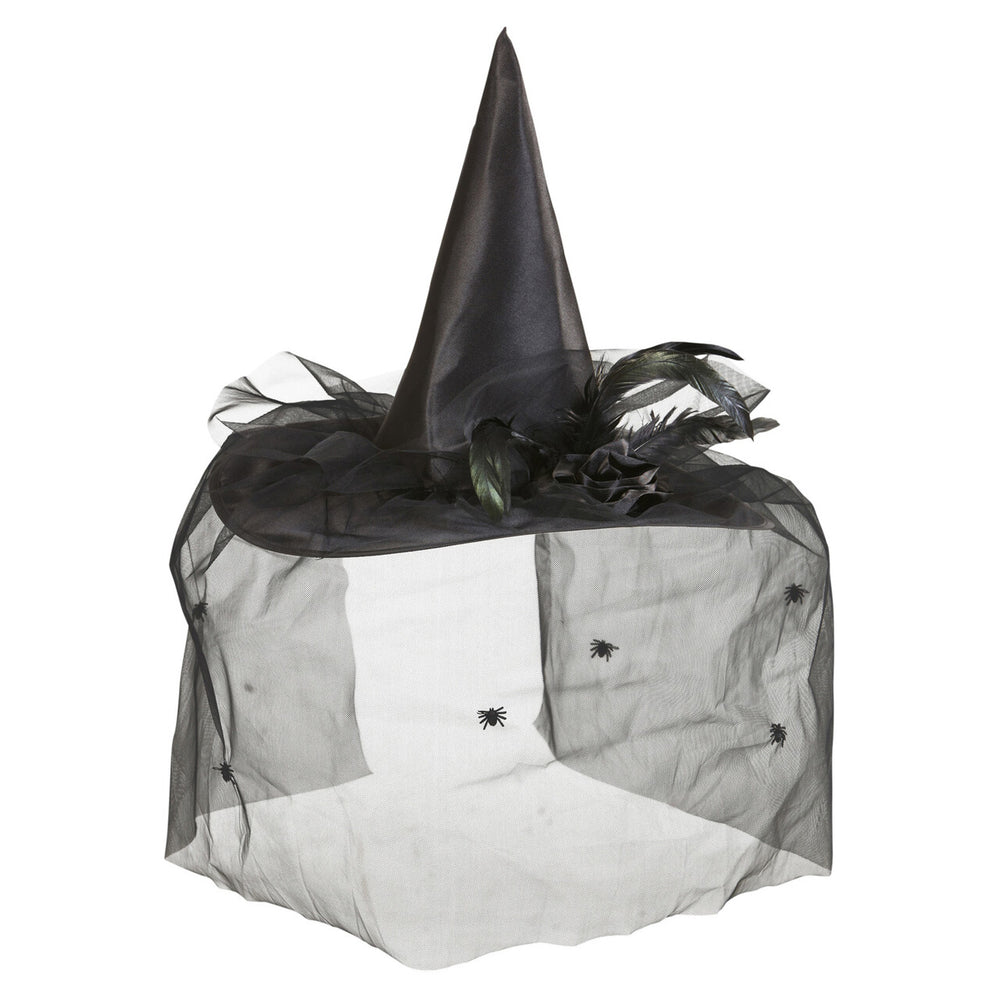 Op deze afbeelding zie je een Accessoires, van het merk Widmann. Heksenhoed Met Tule, Bloem En Veren