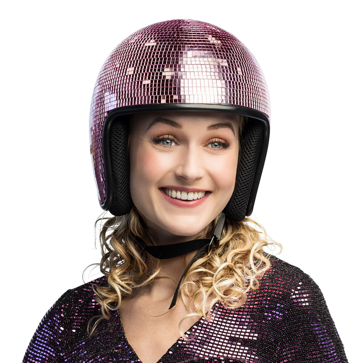 Op deze afbeelding zie je een Accessoires, van het merk Boland. Helm Disco Pailletten Roze