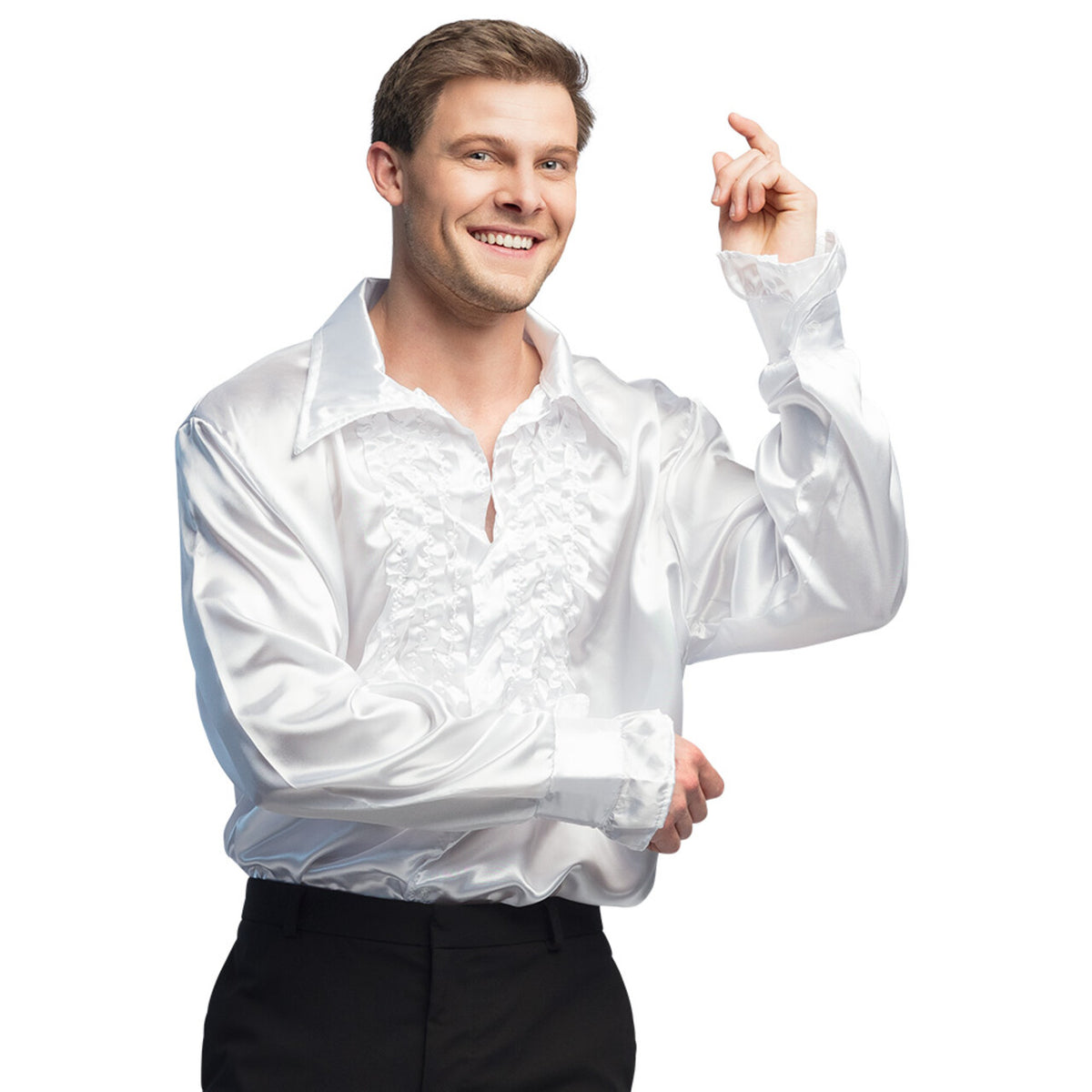 Op deze afbeelding zie je een Kostuums, van het merk Boland. Rouchen Blouse Wit Disco Fever Man