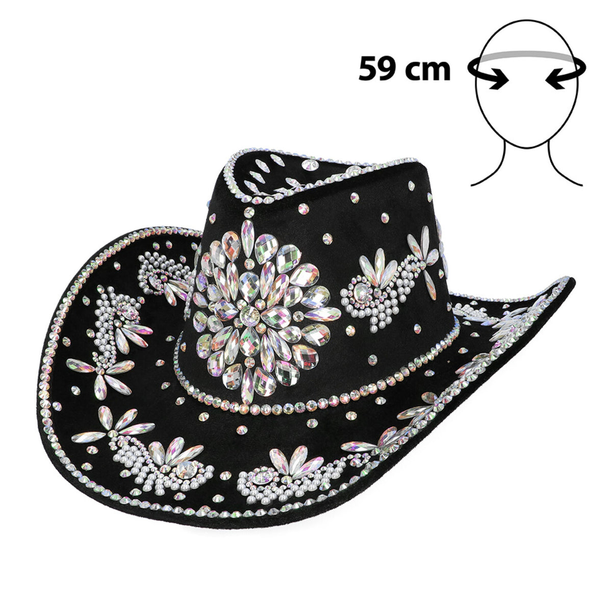 Op deze afbeelding zie je een Accessoires, van het merk Boland. Crystal Chaos Cowboyhoed Zwart