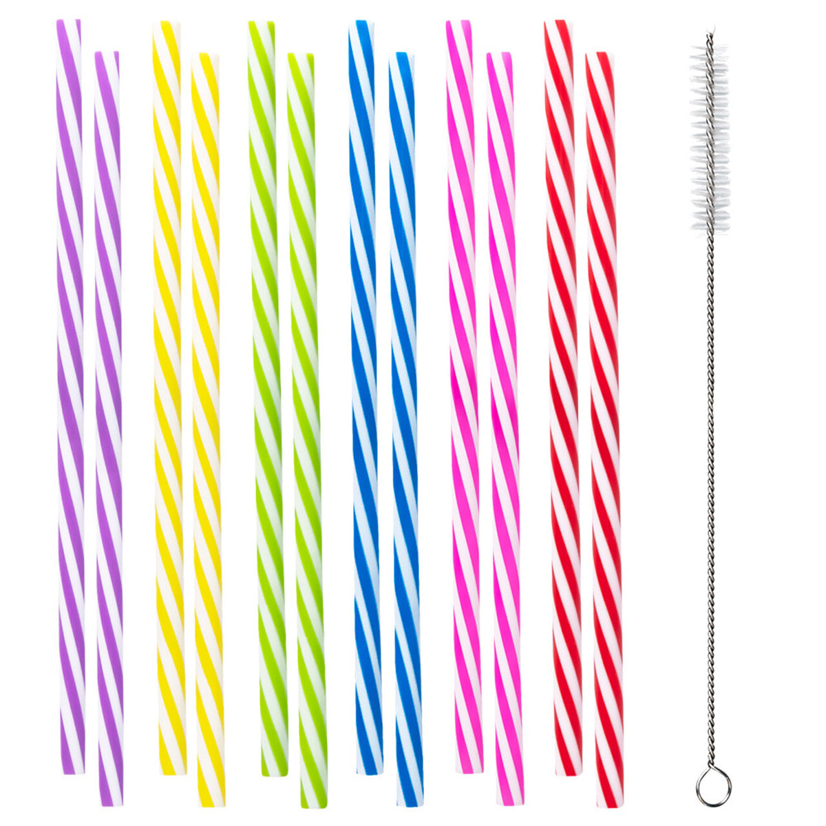 Op deze afbeelding zie je een Decoratie, van het merk Boland. Set 12 Stuks Herbruikbare Plastic Feest Rietjes Met Borsteltje