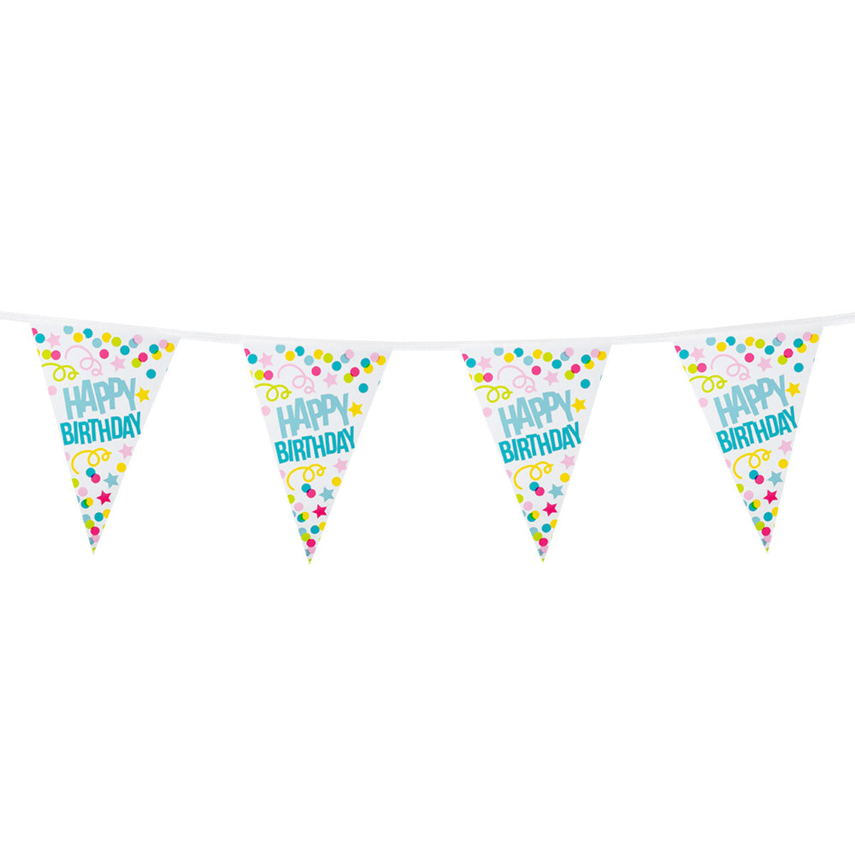 Op deze afbeelding zie je een Decoratie, van het merk Boland. Vlaggenlijn Happy Birthday Confetti