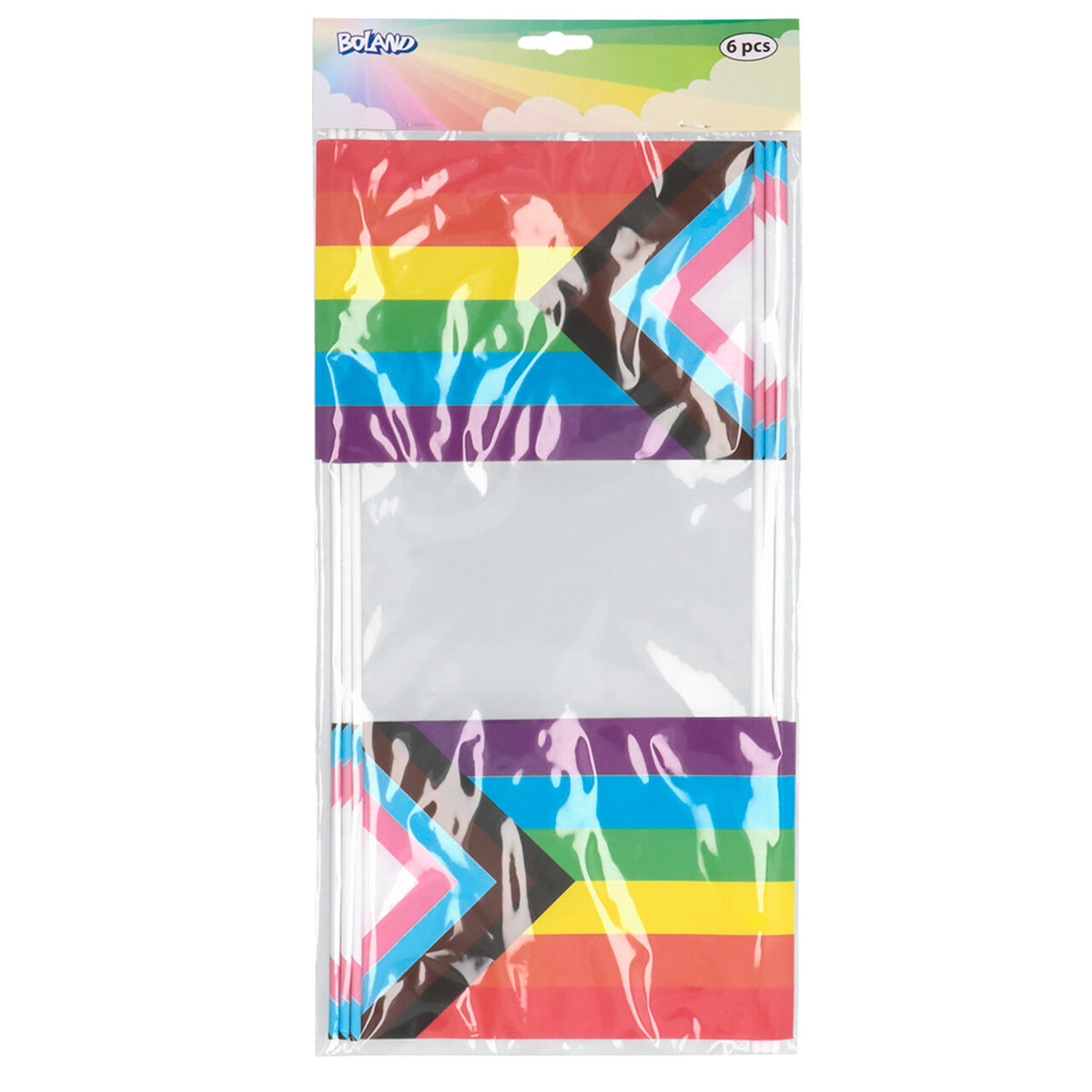 Op deze afbeelding zie je een Decoratie, van het merk Boland. Set 6 Papieren Zwaaivlaggen Rainbow Progress