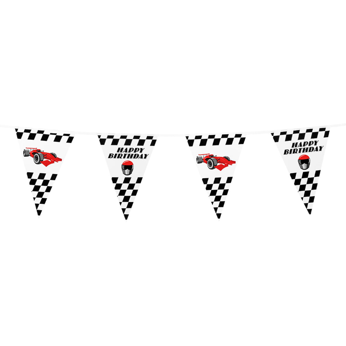 Op deze afbeelding zie je een Decoratie, van het merk Boland. Vlaggenlijn Happy Birthday Race Car