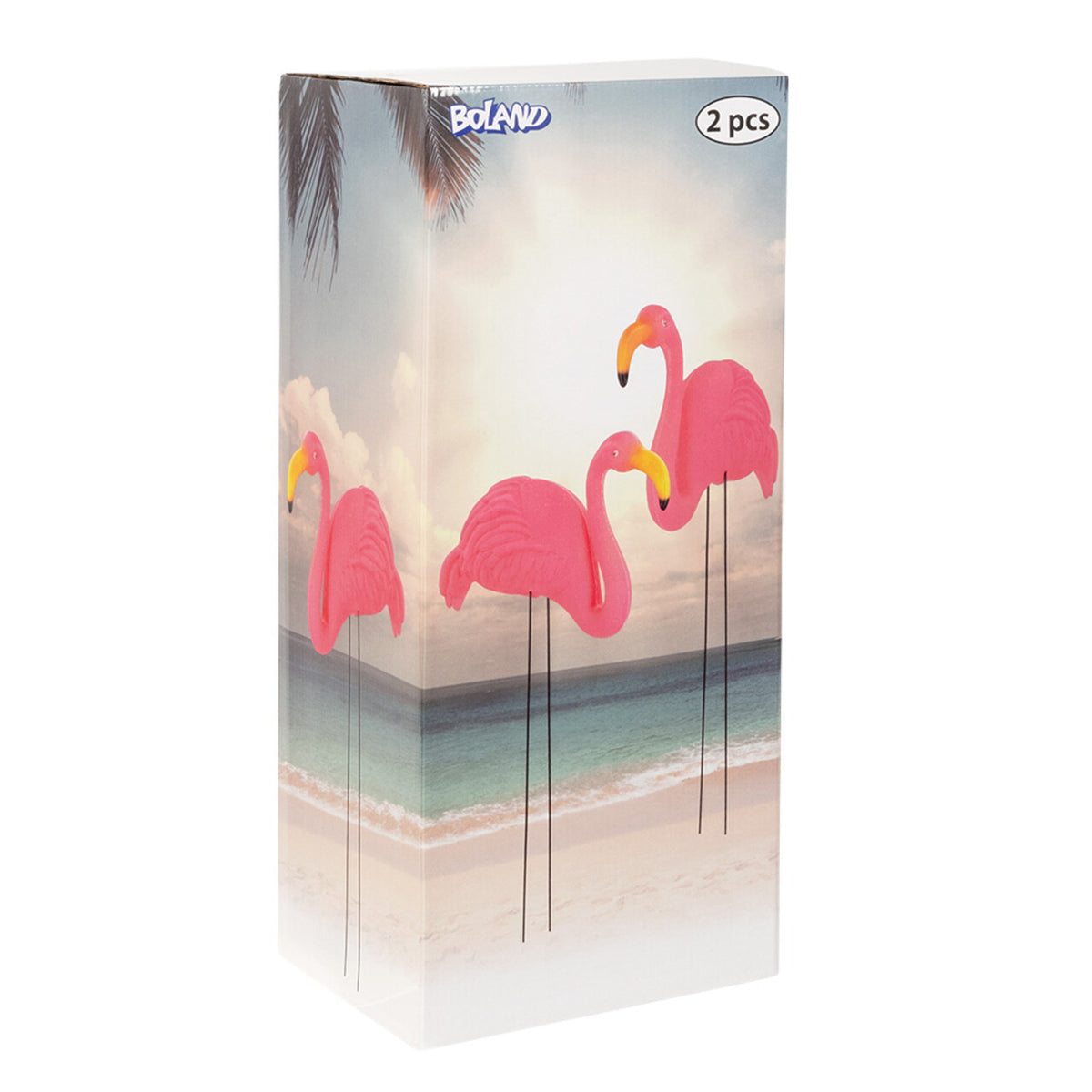 Op deze afbeelding zie je een Decoratie, van het merk Boland. Set 2 Tuindecoraties Flamingo