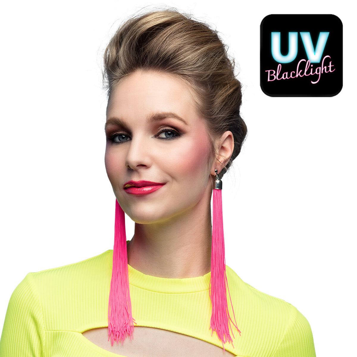 Op deze afbeelding zie je een Accessoires, van het merk Boland. Paar Oorbellen Festival Neonroze Uv (20 Cm)