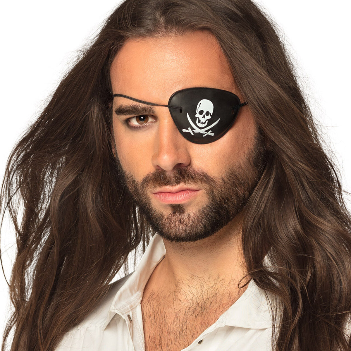 Op deze afbeelding zie je een Accessoires, van het merk Boland. Set 4 Piratenooglapjes Schedel & Zwaarden