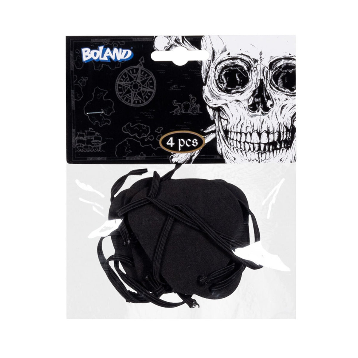Op deze afbeelding zie je een Accessoires, van het merk Boland. Set Piraten Ooglapjes 4 Stuks Zwart