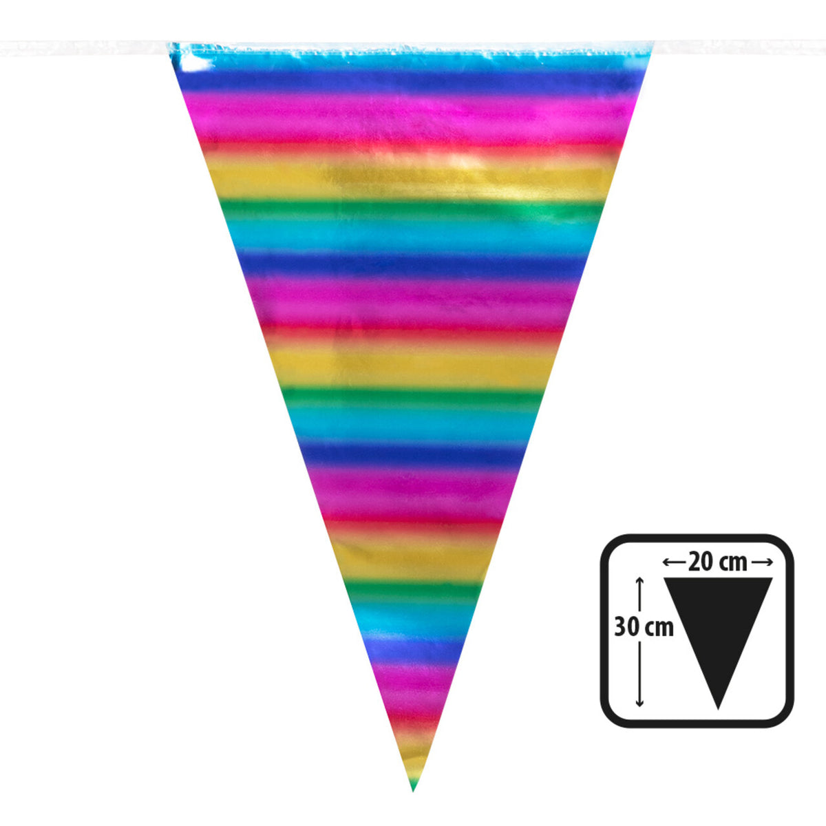 Op deze afbeelding zie je een Decoratie, van het merk Boland. Folie Vlaggenlijn Regenboog Kleuren Feest
