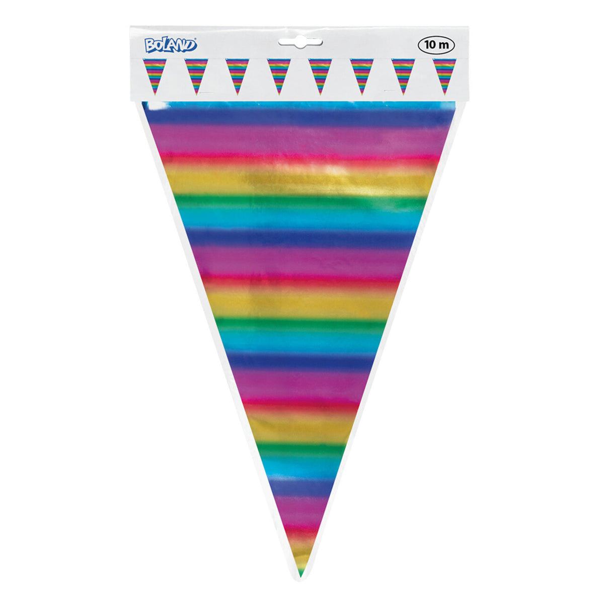 Op deze afbeelding zie je een Decoratie, van het merk Boland. Folie Vlaggenlijn Regenboog Kleuren Feest