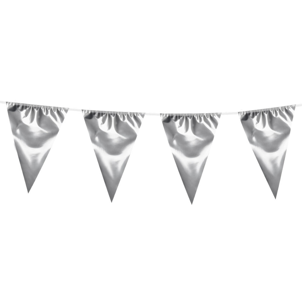 Op deze afbeelding zie je een Decoratie, van het merk Boland. Folie Vlaggenlijn Met Grote Vlaggen Metallic Zilver