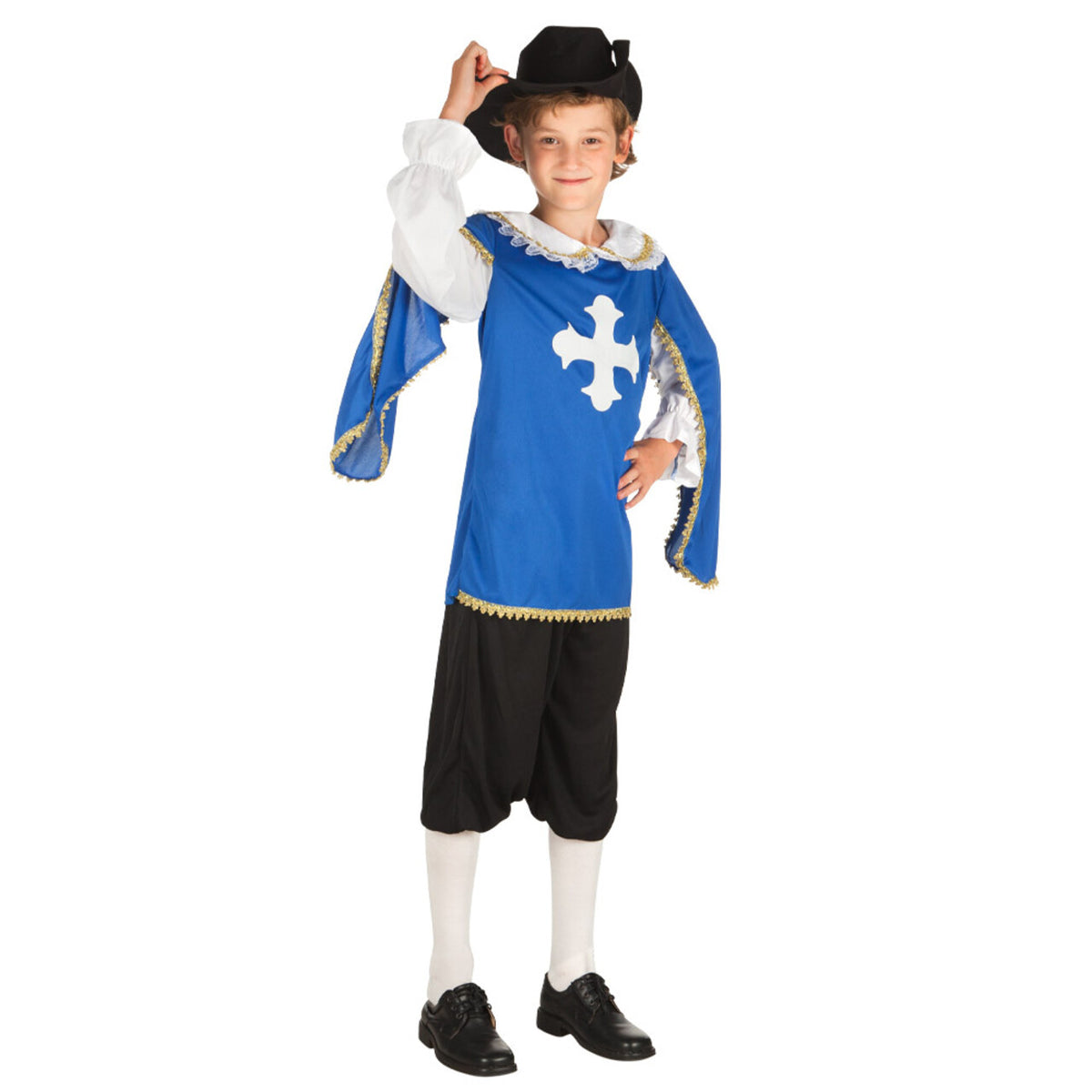 Op deze afbeelding zie je een Kostuums, van het merk Boland. Blauwe Musketier Norbert Jongen Kostuum