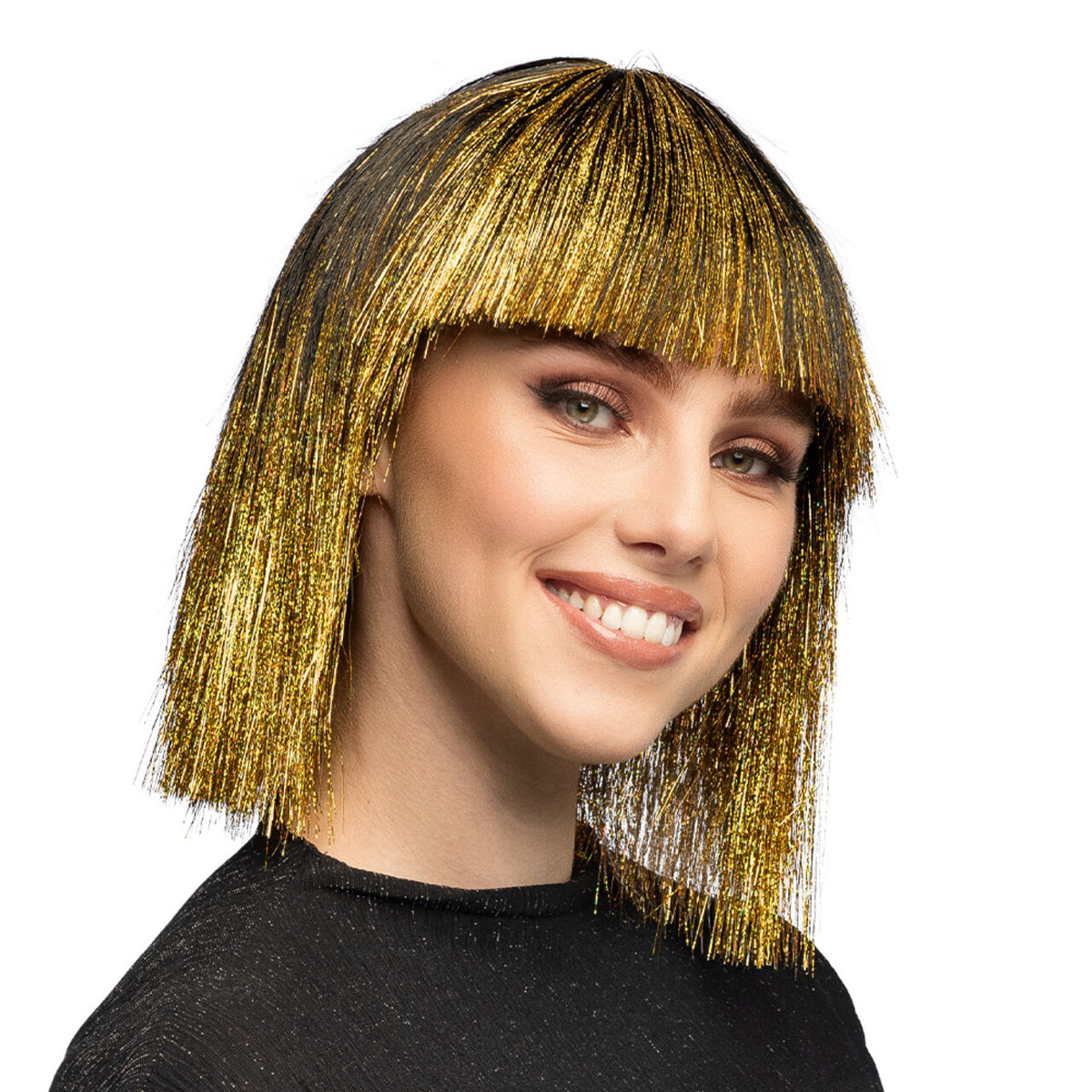 Op deze afbeelding zie je een Accessoires, van het merk Boland. Pruik Crazy Disco Goud