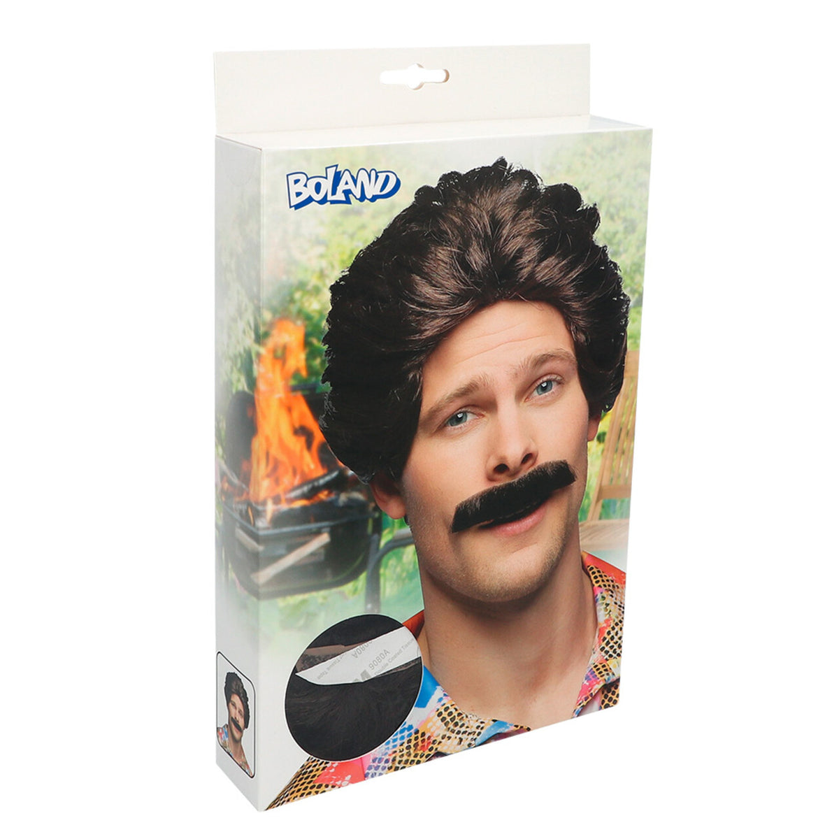 Op deze afbeelding zie je een Accessoires, van het merk Boland. Pruik 80s Vance Met Snor