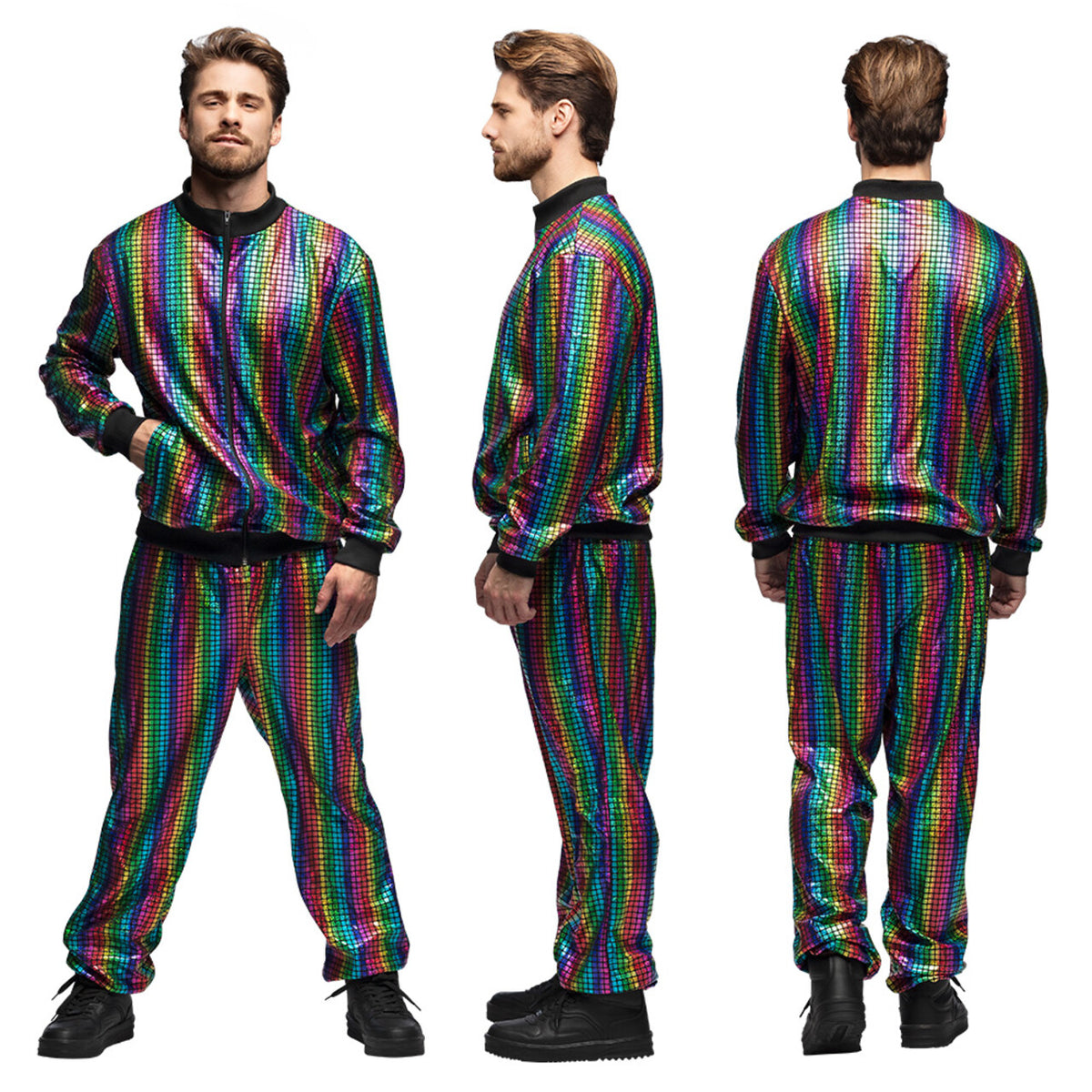 Op deze afbeelding zie je een Kostuums, van het merk Boland. Trainingspak Regenboog Dude Man Kostuum