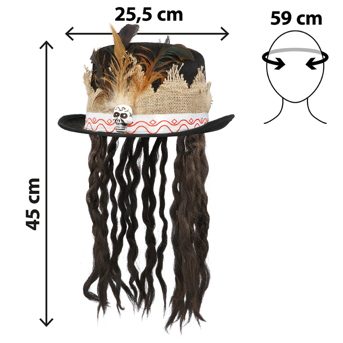 Op deze afbeelding zie je een Accessoires, van het merk Boland. Dark Voodoo Hoed Met Haar