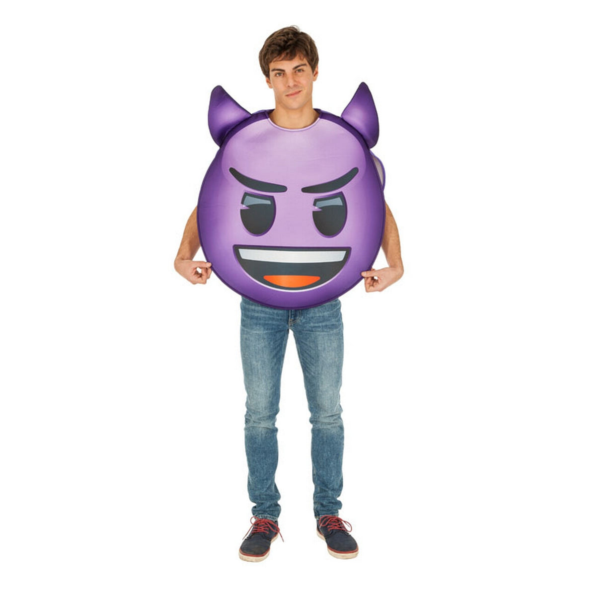 Op deze afbeelding zie je een Kostuums, van het merk Chaks. Paarse Duivel Emoji Kostuum