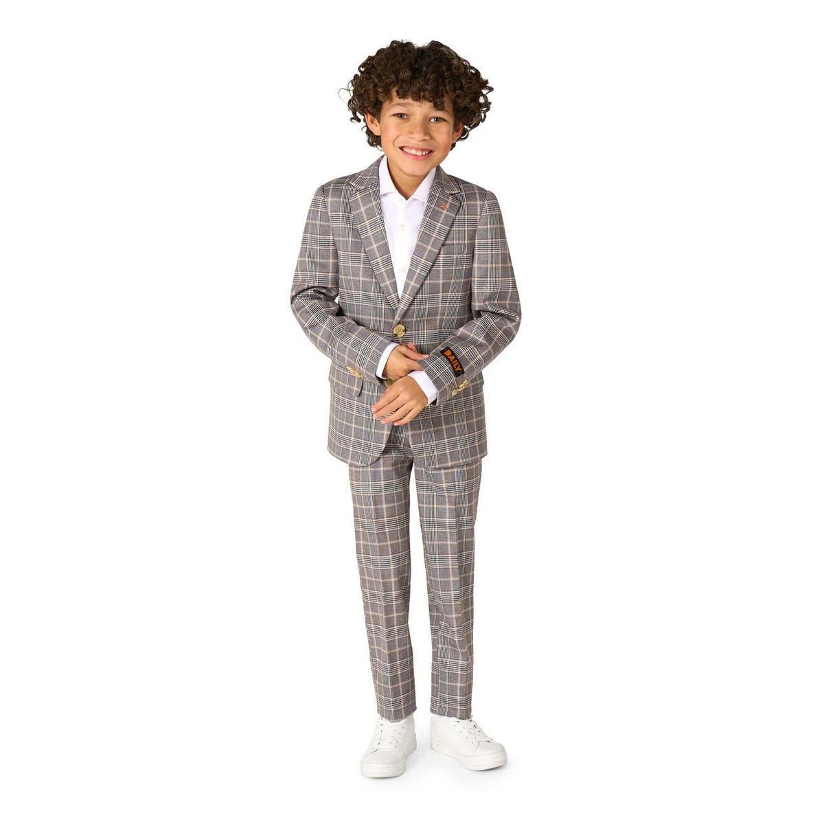 Op deze afbeelding zie je een Kostuums, van het merk Opposuits. Daily Checked Tan Jongen Kostuum
