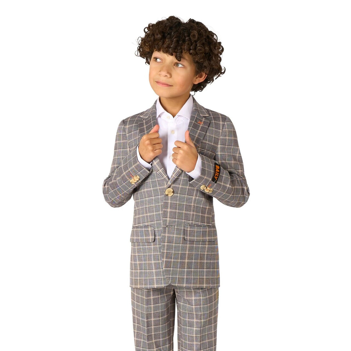 Op deze afbeelding zie je een Kostuums, van het merk Opposuits. Daily Checked Tan Jongen Kostuum
