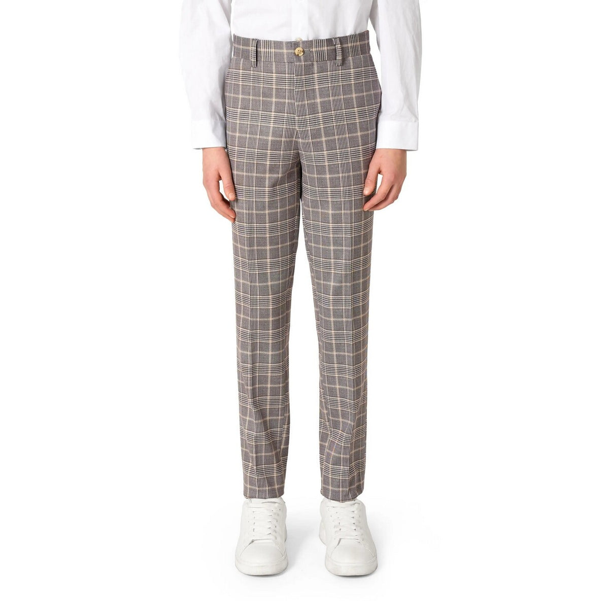 Op deze afbeelding zie je een Kostuums, van het merk Opposuits. Daily Checked Tan Tiener Jongen Kostuum