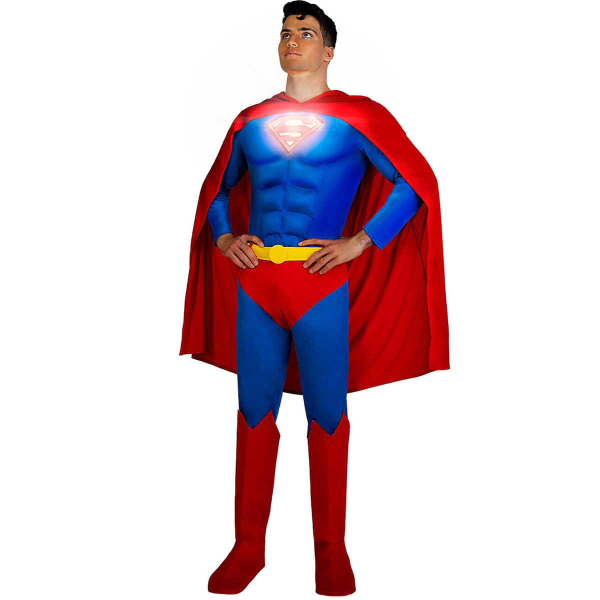 Op deze afbeelding zie je een Kostuums, van het merk Funidelia. Superman On Fire Met Lichtgevend Logo Kostuum