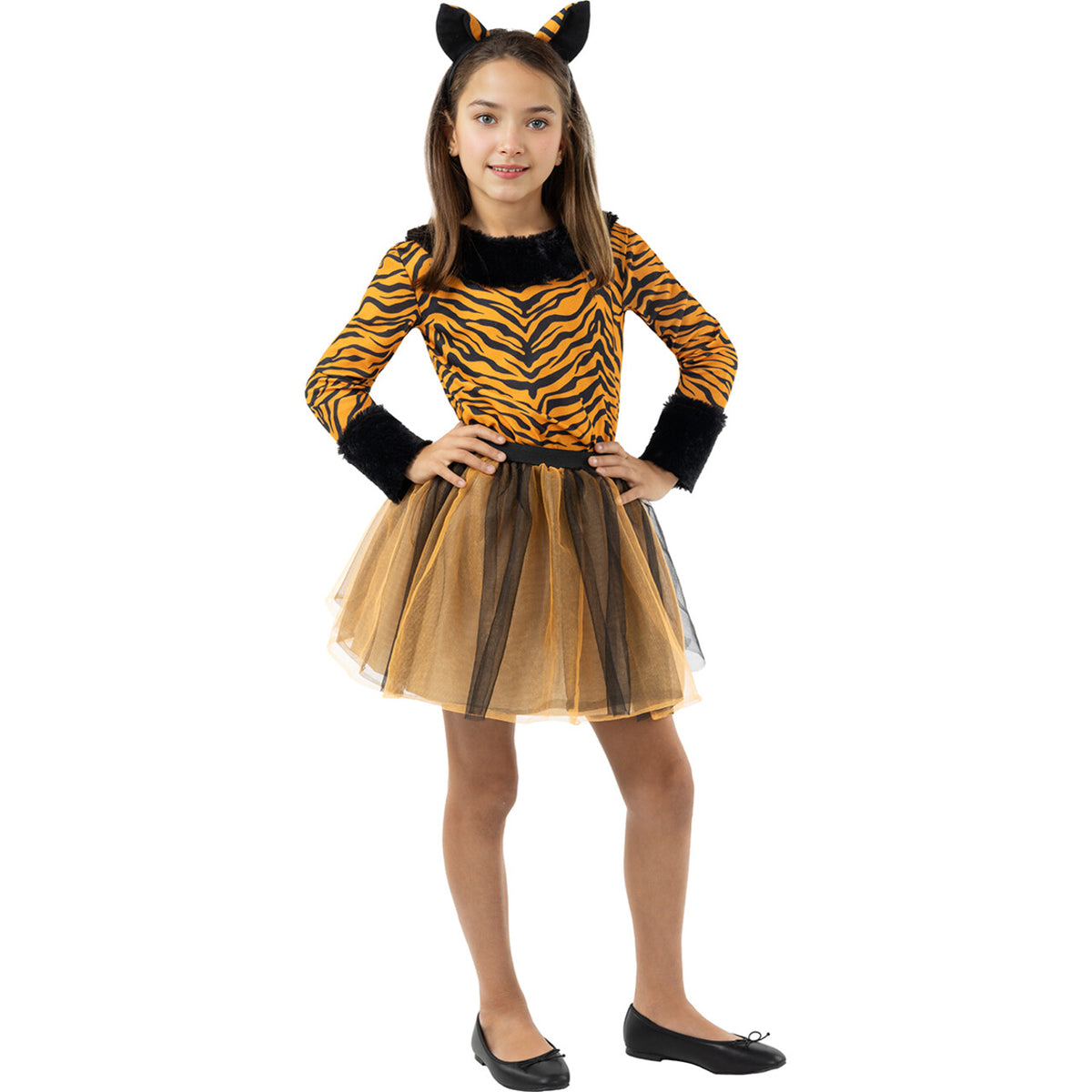 Op deze afbeelding zie je een Kostuums, van het merk Funidelia. Pretty In Stripes Tijger Meisje Kostuum
