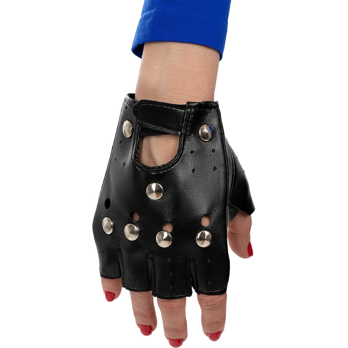 Op deze afbeelding zie je een Accessoires, van het merk Funidelia. Zwarte Punk Handschoen 1 Stuk