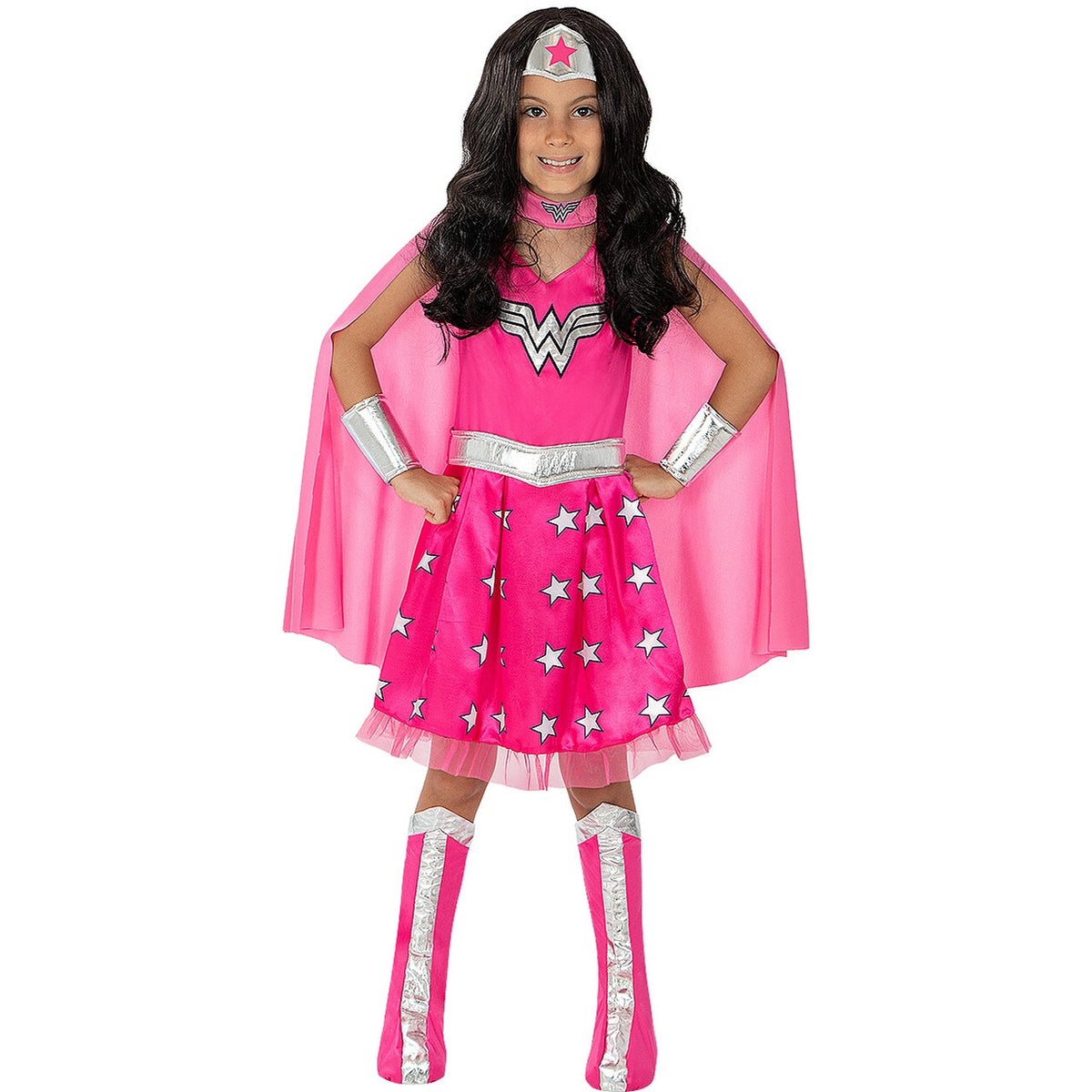 Op deze afbeelding zie je een Kostuums, van het merk Funidelia. Wonderlijke Roze Heldin Wonder Woman Meisje Kostuum