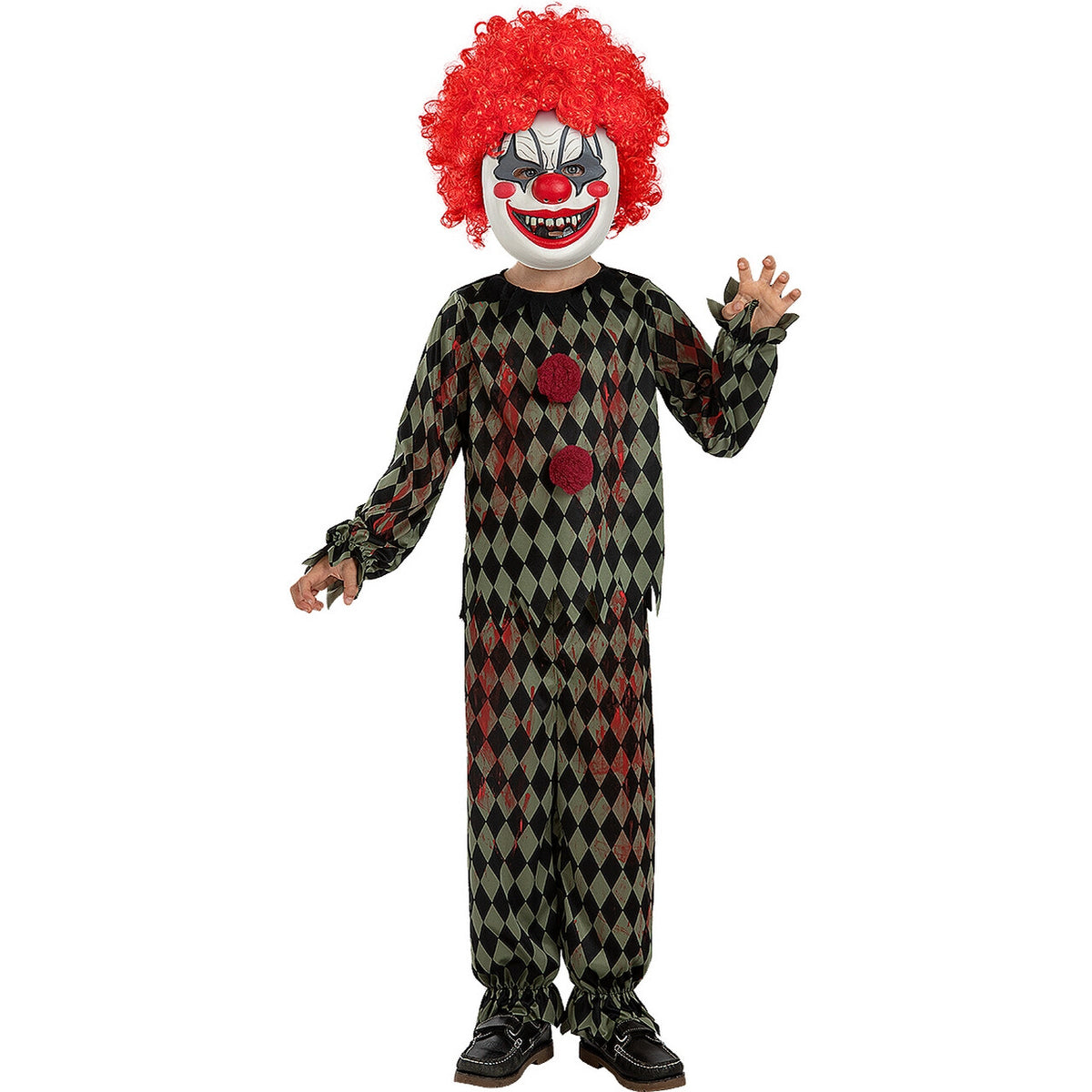 Op deze afbeelding zie je een Kostuums, van het merk Funidelia. Enge Bloederige Clown Jongen Kostuum