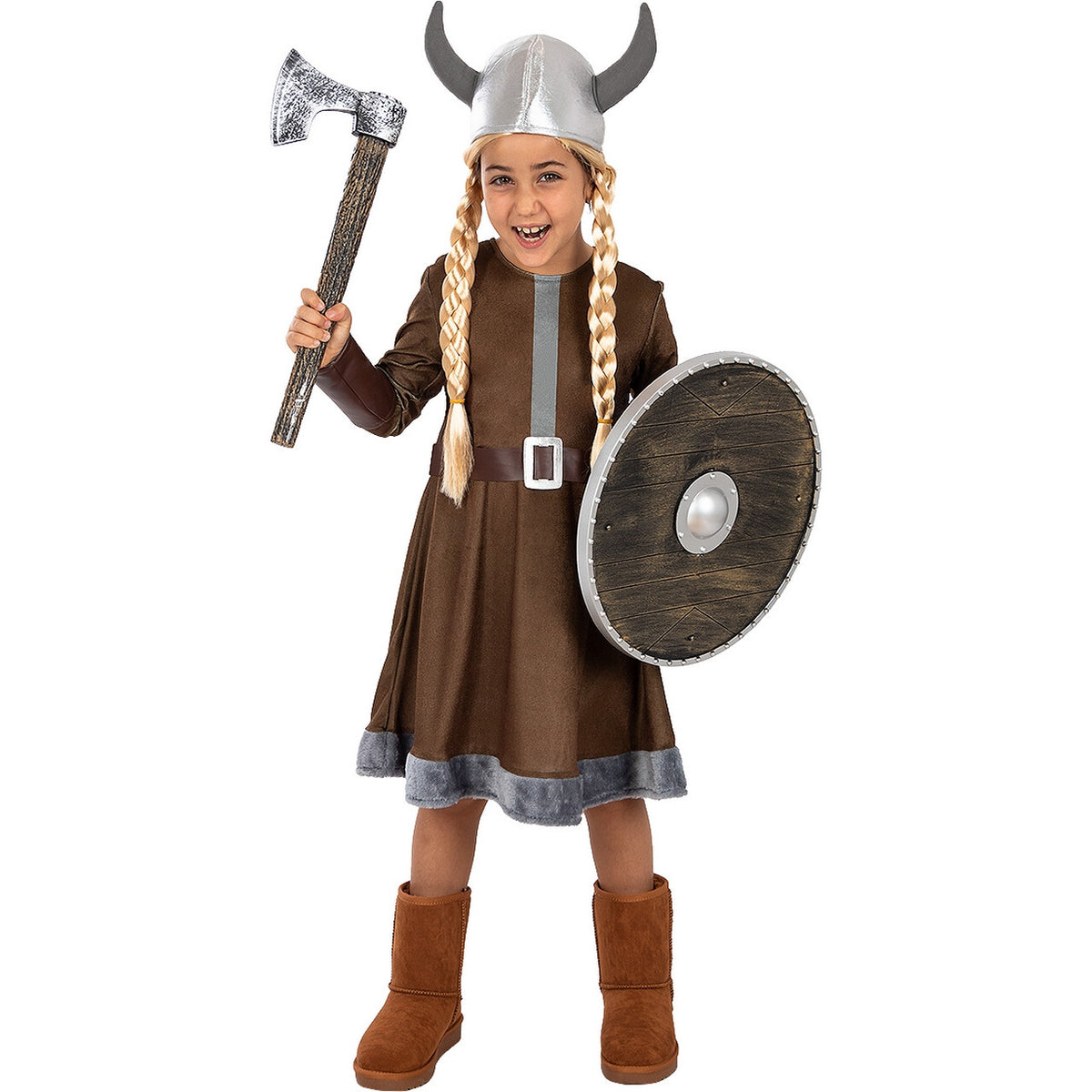Op deze afbeelding zie je een Kostuums, van het merk Funidelia. Plundermeisje Gevaarlijke Viking Kostuum