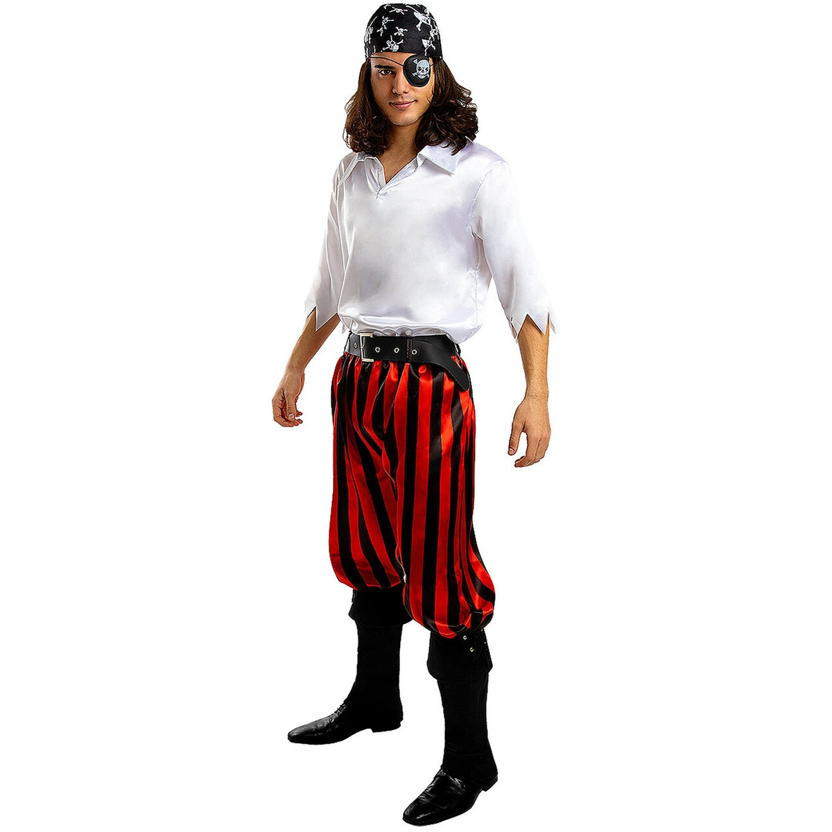 Op deze afbeelding zie je een Kostuums, van het merk Funidelia. Grote Boekanier Man Piraat Rood-Wit Kostuum