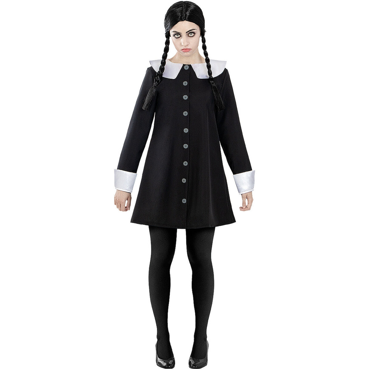 Op deze afbeelding zie je een Kostuums, van het merk Funidelia. Wednesday Addams Family Vrouw Kostuum
