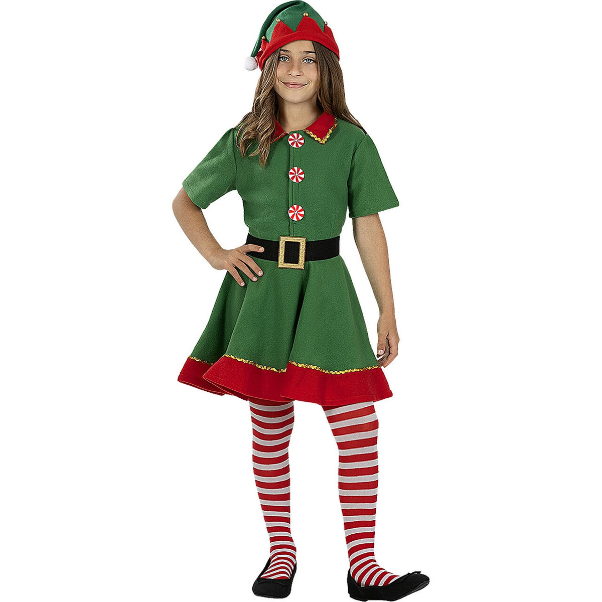 Op deze afbeelding zie je een Kostuums, van het merk Funidelia. Groene Elf Jurk Kerstbewoner Meisje