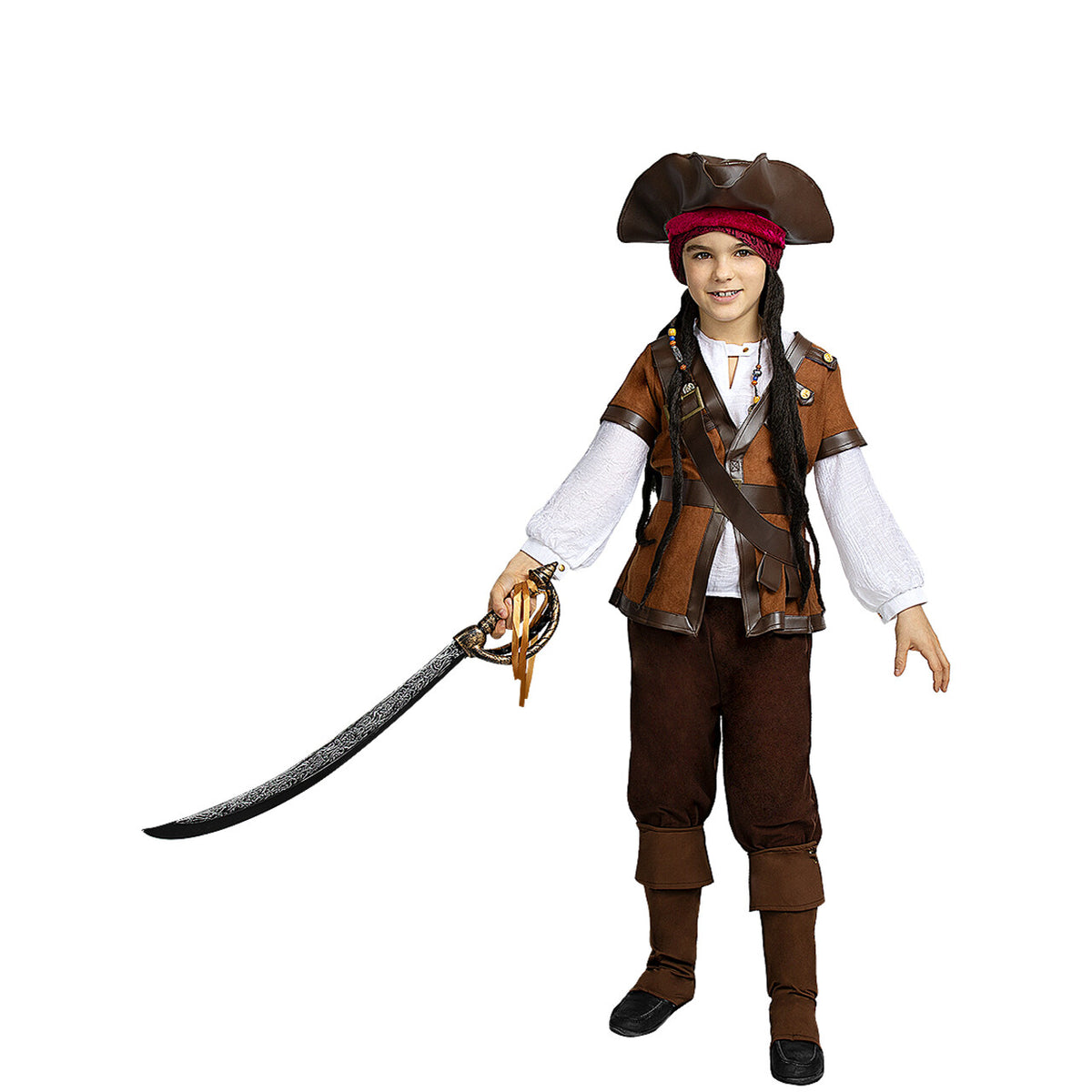 Op deze afbeelding zie je een Accessoires, van het merk Funidelia. Bruine Piratenhoed Jack Met Rode Bandana Kind