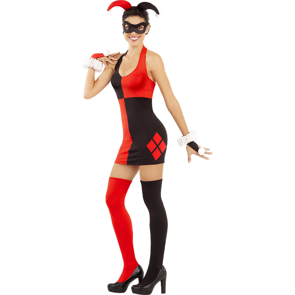 Op deze afbeelding zie je een Kostuums, van het merk Funidelia. Sexy Harley Quinn Rood Zwart Vrouw Kostuum