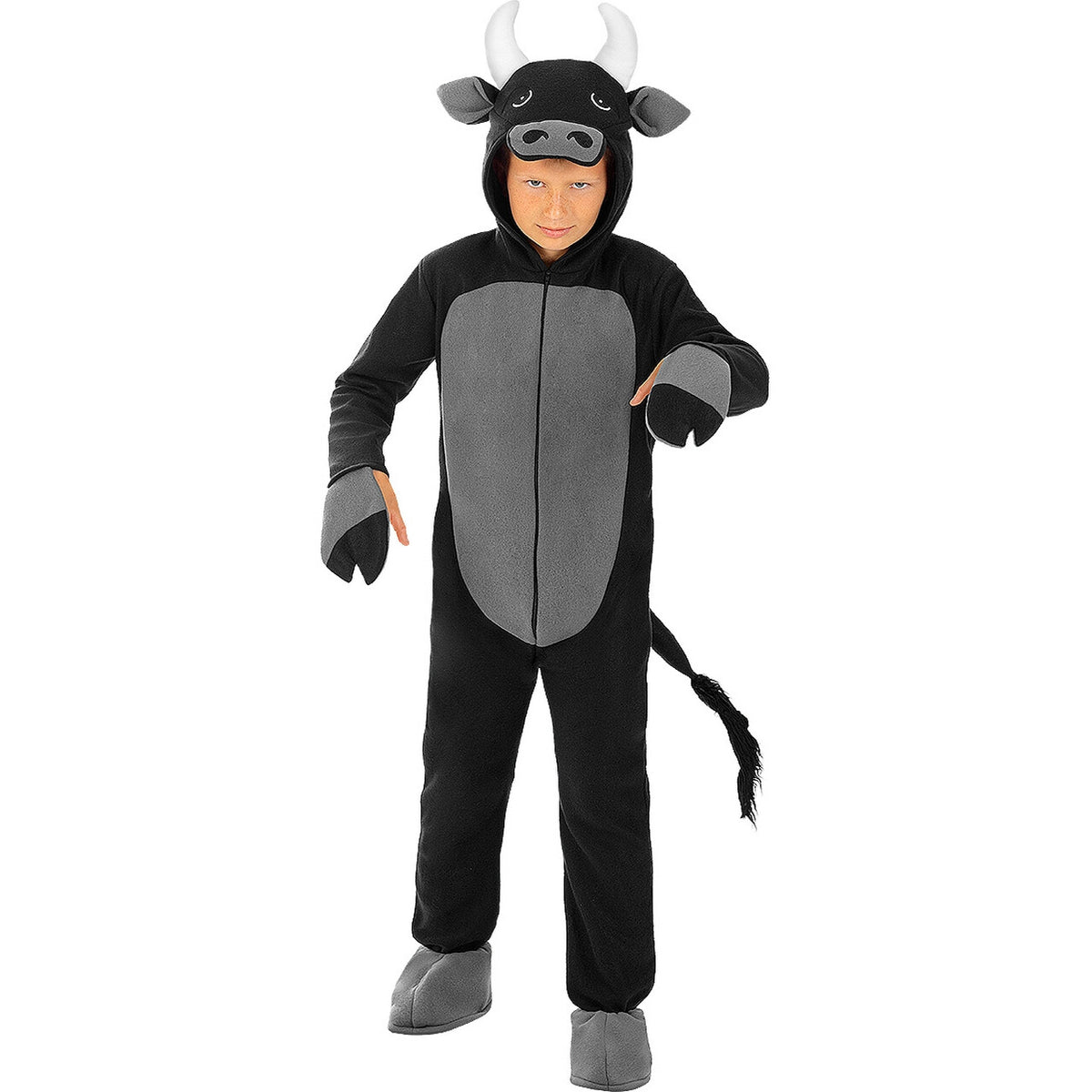 Op deze afbeelding zie je een Kostuums, van het merk Funidelia. Dolle Zwarte Stier Bulletje Kind Kostuum