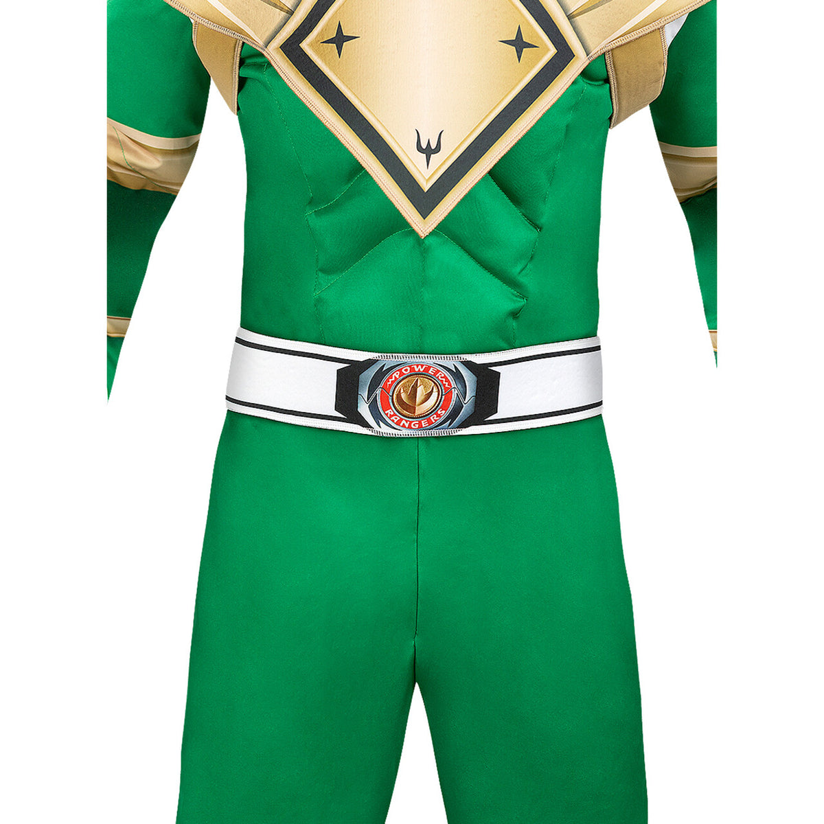 Op deze afbeelding zie je een Kostuums, van het merk Funidelia. Groene Dino Power Ranger Tommy Man Kostuum