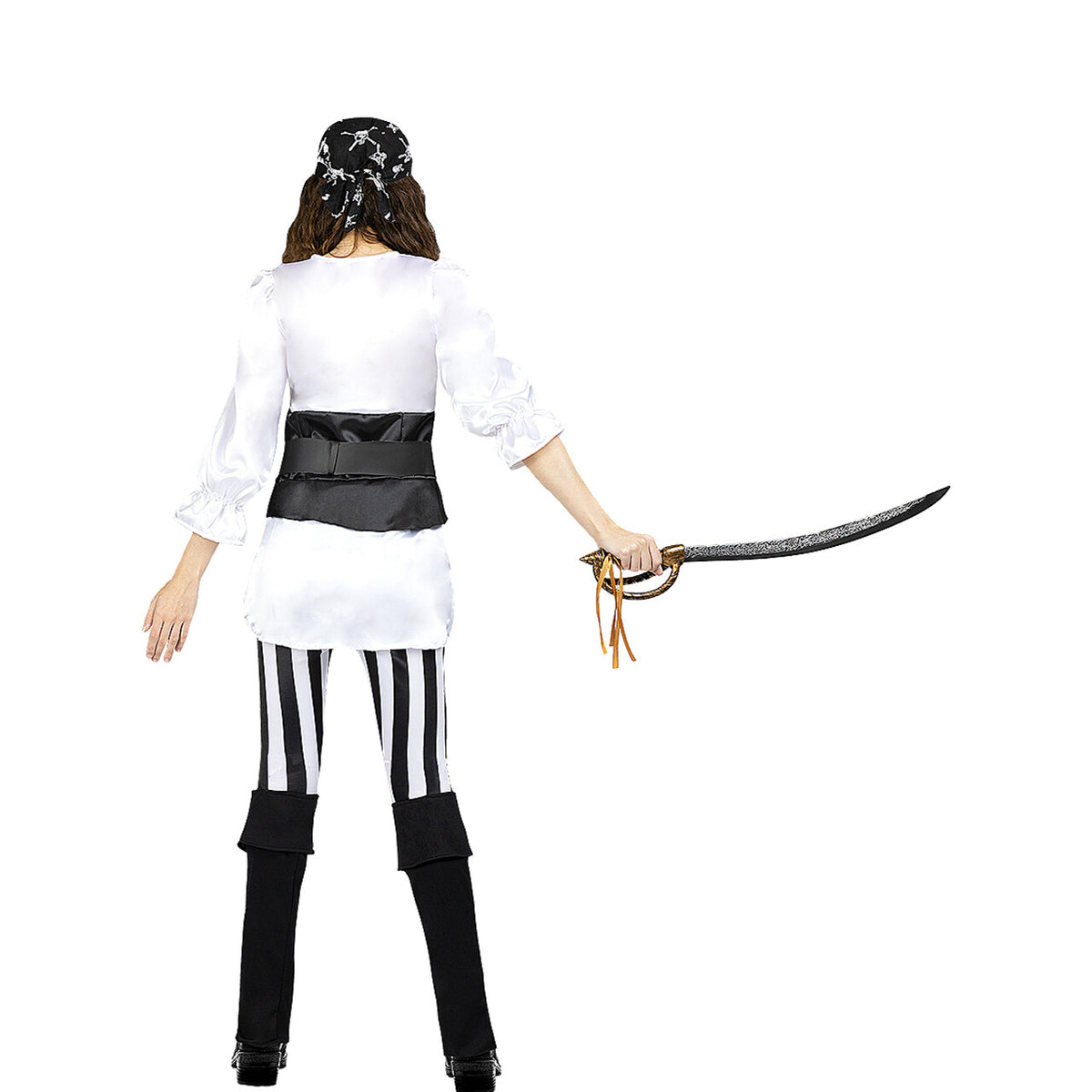 Op deze afbeelding zie je een Kostuums, van het merk Funidelia. Onverschrokken Zwart-Wit Gestreept Piraten Vrouw Kostuum